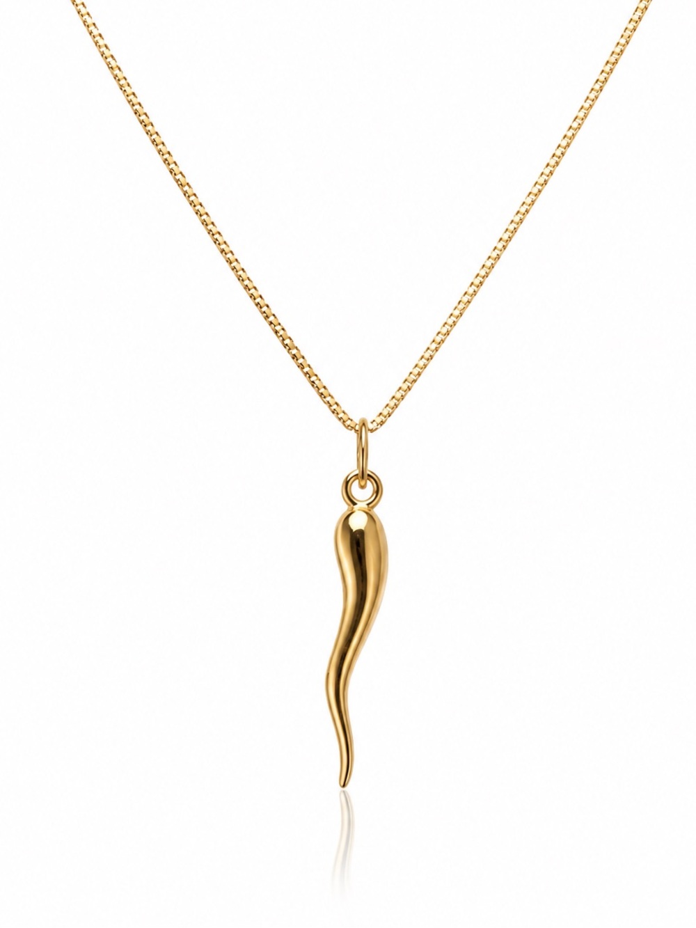14K Yellow Gold Italian Horn Cornicello Dainty Good Luck Charm Necklace